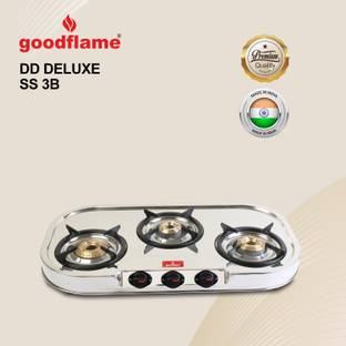 goodflame DD Dlx 3B Stainless steel 3 Brass Burner Gas Stove(Manual Ignition) Stainless Steel Manual Gas Stove