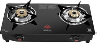 Spalin 2-Burner Glass Top Gas Stove, Manual Ignition, (Black, ISI Certified) Glass Manual Gas Stove