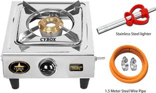 CYBOX Premium Single Gas Stove With ISI Gas Pipe And Lighter Stainless Steel Manual Gas Stove