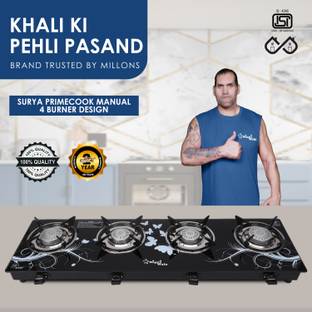 Sigri-wala 4B STL BLKD Toughened Glass Gas stove(Manual,Black) Glass Manual Gas Stove