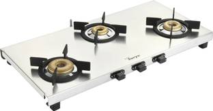 Golden Surya ISI Certified, 3 Burner Gas Stove, | Heavy Duty Stainless Steel Frame | PNG Use Stainless Steel Manual Gas Stove