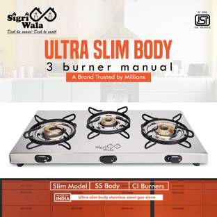Sigri-wala Primecook Manual Ultra Slim SS Stainless Steel Manual Gas Stove