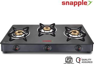 Snapple 3 Burner Glass Cooktop Gas Stove for Kitchen | Manual Ignition | Toughened Glass Manual Gas Stove