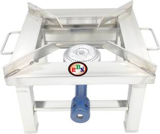 RBS Gas Bhatti/Stove with Fitted Brass Nut Hose Pipe, Regulator & Valve Stainless Steel Manual Hob