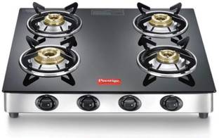 Prestige Marvel Plus 4 Burner Stainless Steel Frame Glass, Stainless Steel Manual Gas Stove