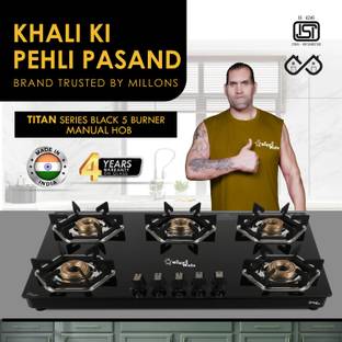 Sigri-wala Titan Series HexFire Table Top Hob 5 Burner Hobtop Stove Glass Manual Hob