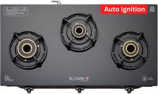 BLOWHOT Emerald Auto Ignition Heavy Tornado Brass Toughened Glass Top, 2 Year Warranty Glass, Iron Automatic Gas Stove