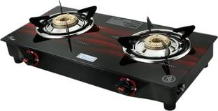 CELLO Gem 2 Burner Red Manual Ignition LPG Glass Top Gas Stove, ISI Certified Glass Manual Gas Stove
