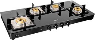 Glen 4 Burner Glass 1049 SQ GT Forged Brass Burners Auto Ignition Glass Automatic Gas Stove