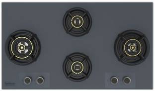 Hindware Graphite 4B 90 cm Hob with Elegant Grey Metallic Knobs |Flame Gaurd Pan Supports Glass, Stainless Steel Automatic Hob