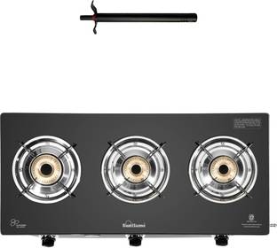 Sunflame Maleo 3 Burner Gas Stove with Lighter Glass Manual Gas Stove