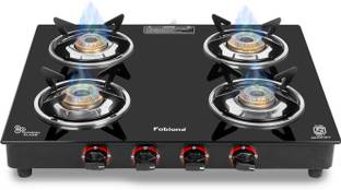 Fabiano 4 Burner Smart Toughened Glass, Manual ISI Certified Glass Manual Gas Stove