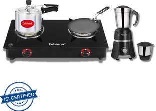 Fabiano 2 Burners Smart Kitchen Set of 4 Combo ISI Certified, LPG To PNG Convertible Glass Manual Gas Stove