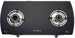 BLOWHOT Heavy Brass 2 burner Stainless Steel Frame, 2 Year Warranty Toughened Glass, Iron Manual Hob