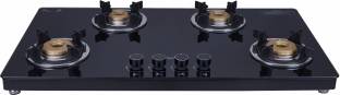 Elica Slimmest 904 CT VETRO 2J (TKN CROWN DT MI) with Drip Tray & Forged Brass Burner Glass Manual Gas Stove
