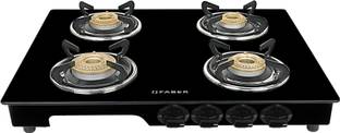 FABER COOKTOP MAGIC 4BB BK|Powder Coated Round Pan Support | Black Finish| Glass Manual Gas Stove