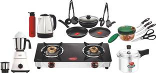 Pigeon Family Kitchen Set with Mixer, Cookware Set, Kettle, Water bottle, Cooker, Glass Manual Gas Stove