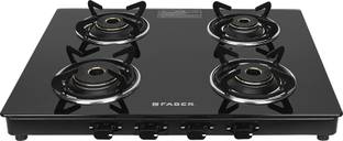 FABER COOKTOP JAWA 4BB AURA|Powder Coated Pan Support|Nylon Knobs|Spill Proof| Glass Manual Gas Stove