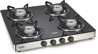 Glen Toughened Glass Top|LPG Gas Stoves|Black|Silver|Aluminium Alloy Burners Glass Manual Gas Stove