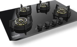 Hindware HAZEL 4B 86 | Full Brass Burners | Auto Ignition | Flame Guard | Built in Glass Automatic Hob