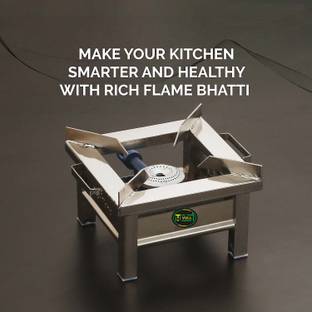 NETVULL gas stove big size, bhatti gas stove set, 14 X 14 Inches, high flame bhattiti Stainless Steel Manual Gas Stove