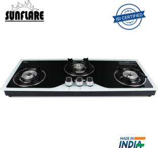 Sunflare Hobtop 3B Toughened Glass Tornado Burner(BW) Glass Manual Gas Hobtop Glass Manual Hob