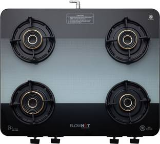 BLOWHOT Sapphire 4 Tornado Brass 5G Burners, 5-Year Warranty, Premium Design, Toughened Glass, Aluminium Manual Gas Stove