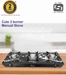 Sigri-wala Surya ISI Certified Toughened Glass Door Step Warranty Stainless Steel, Glass Manual Gas Stove