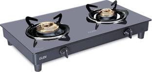 Glen 2 Burner PNG Gas Stove with High Flame Brass Burner Black (1021GTBBBLPN) Glass Manual Gas Stove