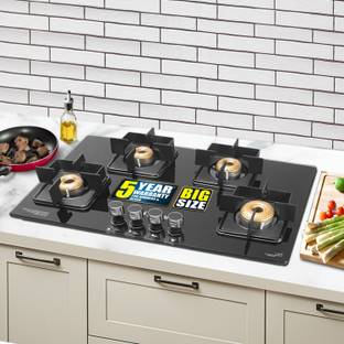 iBELL FLAME04DSB Gas Hob, 4 Burner Auto Ignition, MS body, Ergonomic Knob, Toughened Glass, Stainless Steel Automatic Hob