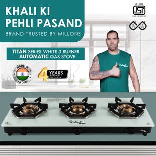 Sigri-wala Titan Series HexFire White Auto 3 Burner Gas Stove Glass Automatic Gas Stove