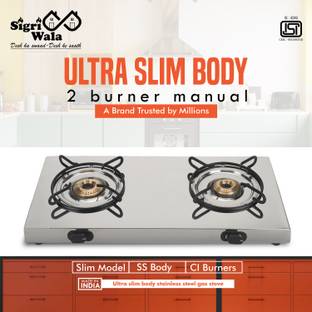 Sigri-wala Surya Primecook Manual Ultra Slim SS Stainless Steel Manual Gas Stove