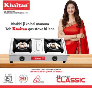 Khaitan 2 Burner Classic Stainless Steel Manual Gas Stove