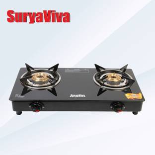 SURYAVIVA 2 Burner Photon Combo Hose Pipe Gas Stove(Manual,Black) Glass Manual Gas Stove