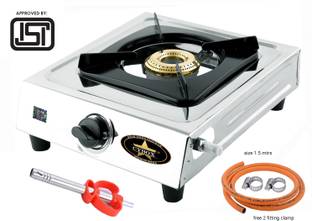 CYBOX Heavy Single Gas Stove With ISI Gas Pipe And Lighter Stainless Steel Manual Gas Stove