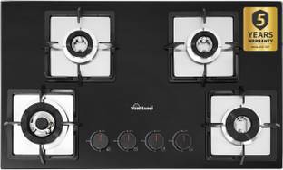 Sunflame 4 Burner Auto-Ignition Flexi Hob with FFD, 76 cm Wide, Brass Burners Glass Automatic Hob