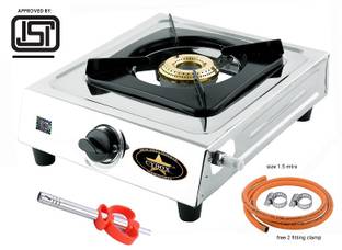 CYBOX Heavy Single Gas Stove With 1.5 Meter ISI Gas Pipe Stainless Steel Manual Gas Stove