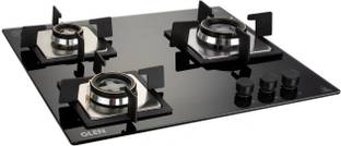 Glen Hob Top ELITE 3 Brass Burners | Auto Ignition | 8 MM Thick Toughened Glass Hob Glass Automatic Hob