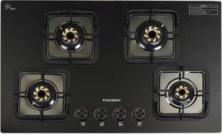 PADMINI PADMINI ONYX-407 EDGE GAS HOB HF|4 BURNER GAS HOB|AUTO IGNITION TOUGHENED GLASS Stainless Steel Automatic Hob