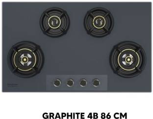 Hindware Graphite 4B 86 cm Hob with Elegant Grey Metallic Knobs |Flame Gaurd Pan Supports Glass Automatic Hob