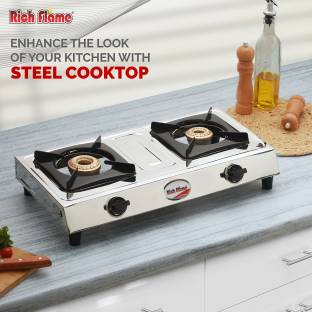 Rich flame Classic Unite Gas Stove 2 Burner Stove Steel | ISI Certified |Kitchen Gas Chulha Stainless Steel Manual Gas Stove