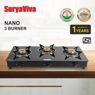 SURYAVIVA Nano premium 3B Toughened 3 Cast Iron Glass Manual Gas Stove