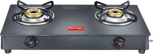 Prestige Magic+ Series 2 Burner Glasstop Power Coated Black Body With Brass Burners Glass Manual Gas Stove