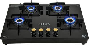 CELLO Black Pearl Glass Hob Top Cooktop Manual Ignition, 1 Year Warranty Glass Manual Hob