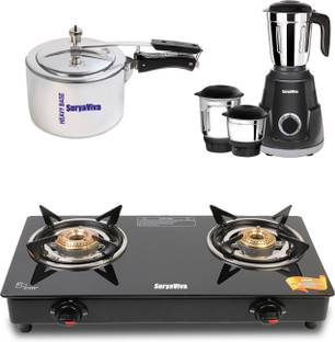SURYAVIVA Photon 2B Combo Victo Mixer Grinder 750 Watt + Cooker 3 Ltr Glass Manual Gas Stove