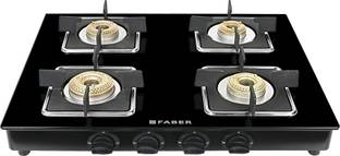 FABER COOKTOP PEARL 4BB BK| Diamond Coated Pan Support |Manual Ignition| Glass Manual Gas Stove