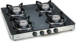 Glen Toughened Glass Top|LPG Gas Stoves|Black|Silver|Aluminium Alloy Burners Glass Manual Gas Stove