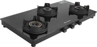 FABER Faber Cooktop Virat 3BB BK| Toughened Glass| Cast Iron Coated Pan Support| Glass Manual Gas Stove