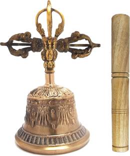 Uv Creation Nepali Bell Set With Dorje/Vajra And Stick For Worship And Meditation Bronze Dorje Bell