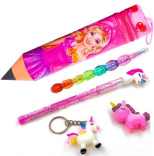 rza Pencil Shape Pouch Combo For Your Kids ,Pencil ,1Moti Pencil, Eraser, Key Chain Geometry Box
